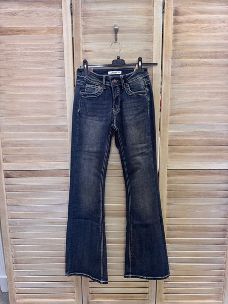 Jeans Denim med coola detaljer Flare lockficka bak Jewelly (9798)