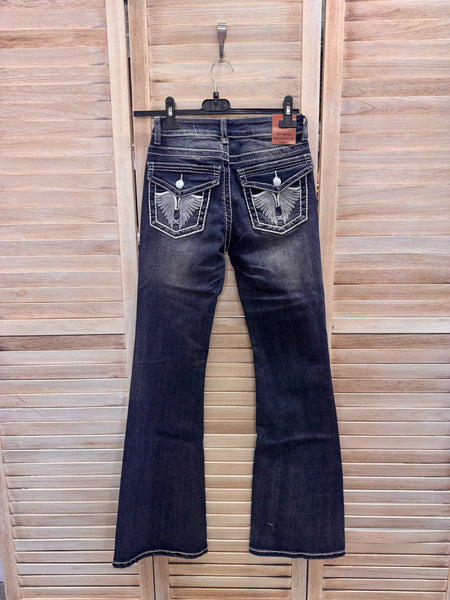 Jeans Denim med coola detaljer Flare lockficka bak Jewelly (9798)
